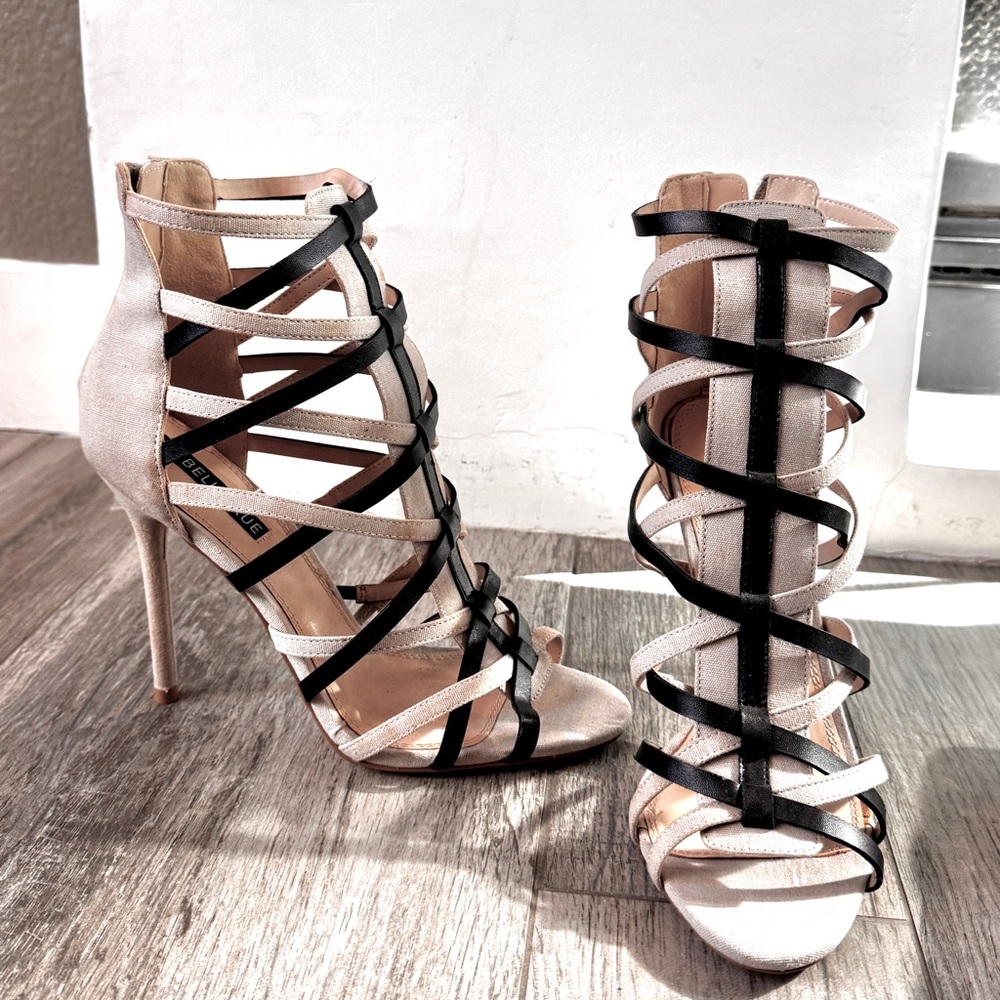 Black & Cream Short Gladiator Style Stilettos